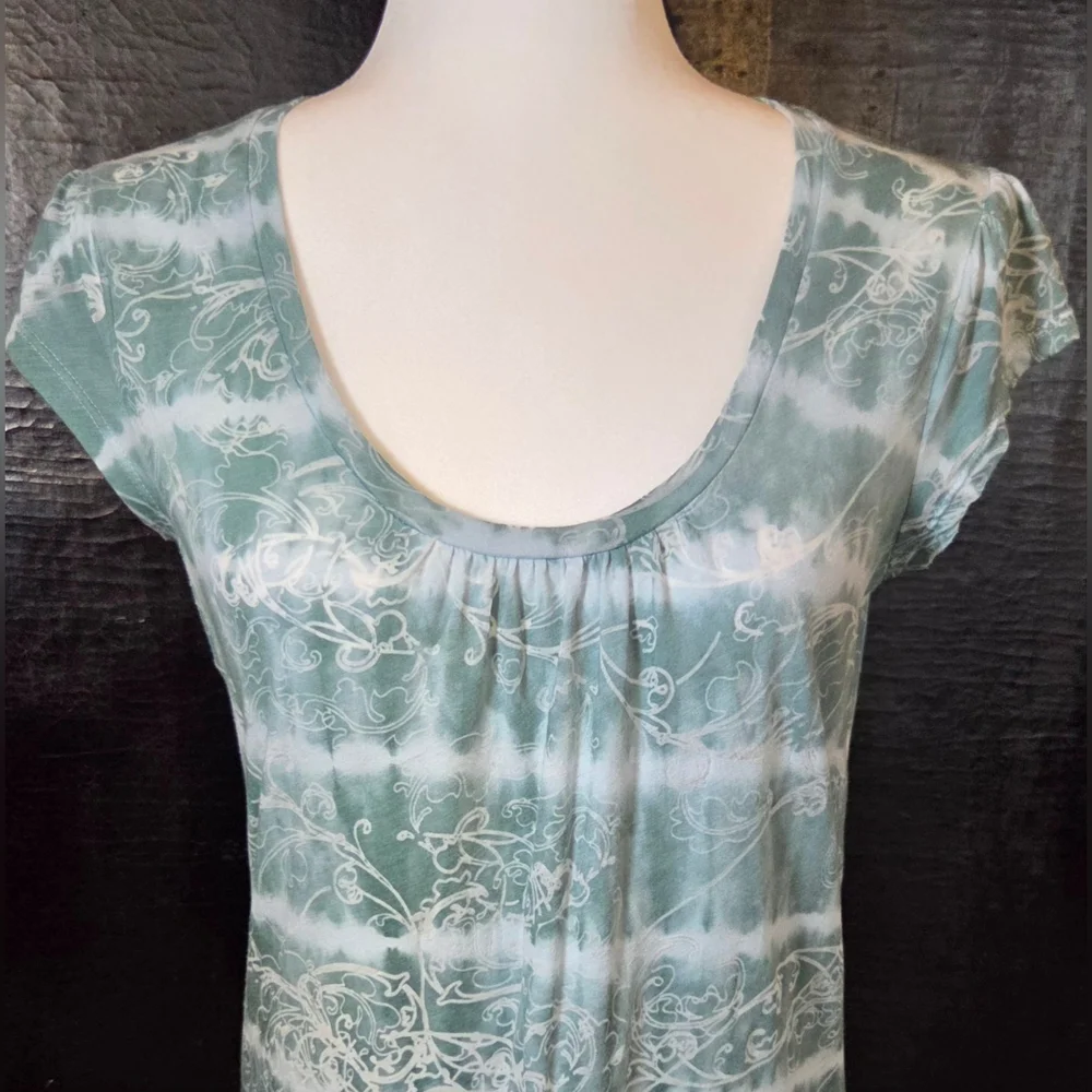 Calvin Klein Jeans Y2K Tunic With Shades Of Green & White Tie-Dye Style Size SP - Picture 3 of 7